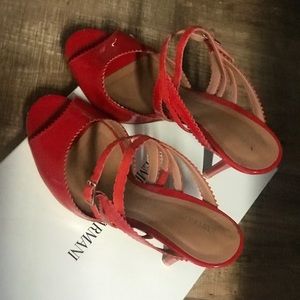 Emporio Armani red patent leather slip on sandals